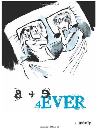 Cover of a+e 4ever, a graphic novel by ilike merey. Two young, androgynous-looking people lie in a bed, under a single blanket, looking at each other, half drawn together, half shying apart.